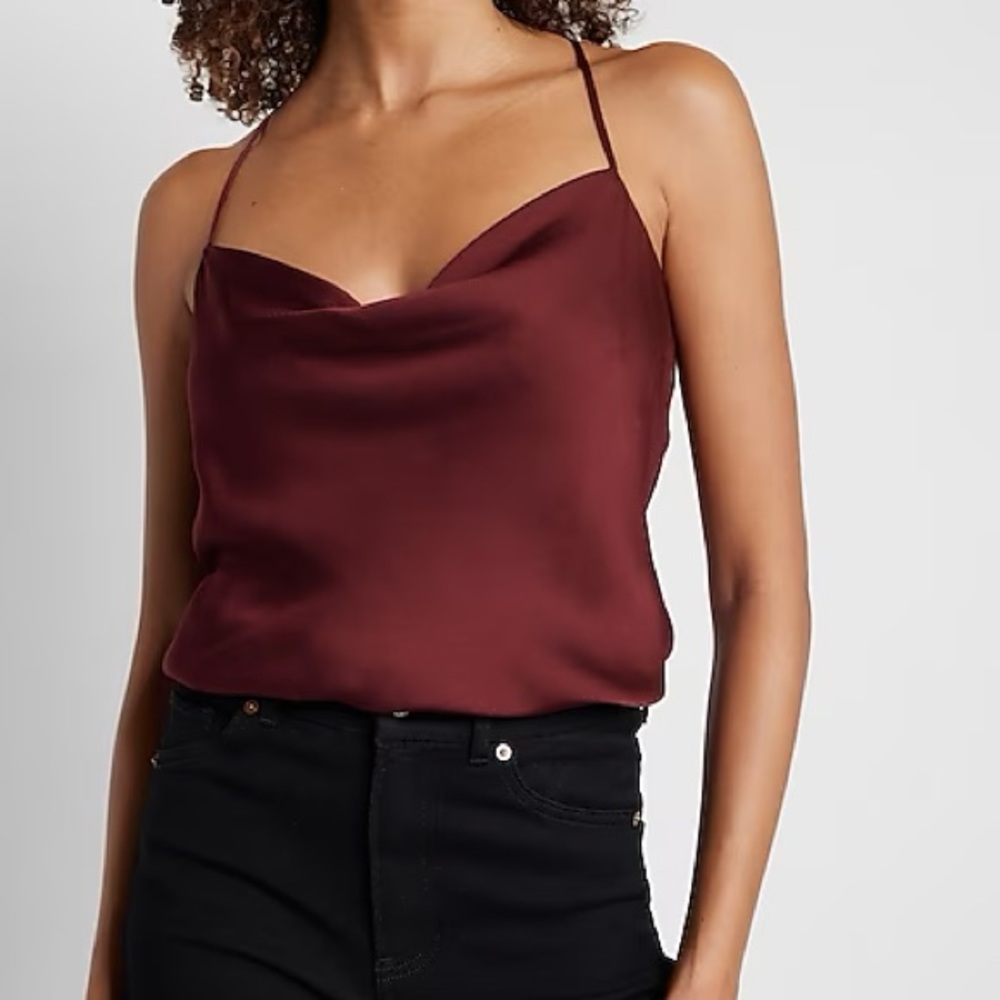 ISO Express Cowl Neck Satin Racerback Cami in the color Wine 611